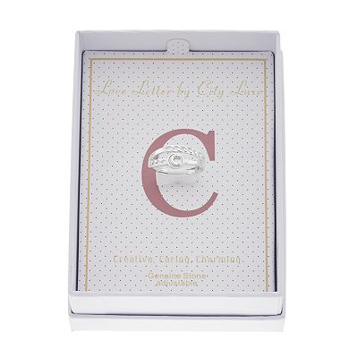 City Luxe Silver Tone Mother-of-Pearl Initial Disk Chain Band Ring