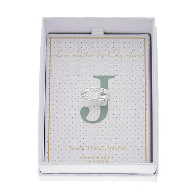 City Luxe Silver Tone Mother-of-Pearl Initial Disk Chain Band Ring