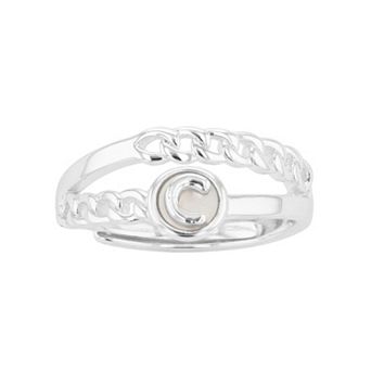 City Luxe Silver Tone Mother-of-Pearl Initial Disk Chain Band Ring