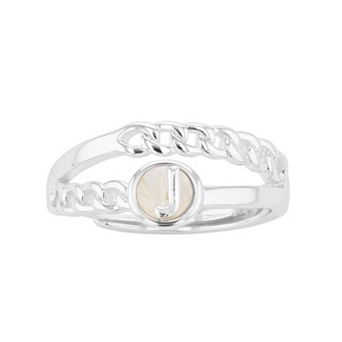 City Luxe Silver Tone Mother-of-Pearl Initial Disk Chain Band Ring