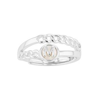 City Luxe Silver Tone Mother-of-Pearl Initial Disk Chain Band Ring