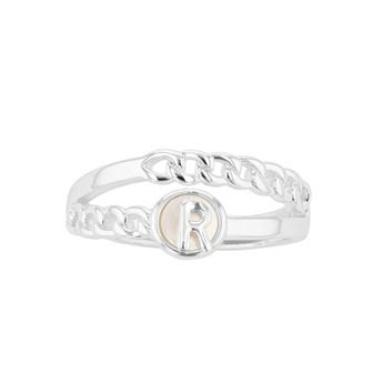 City Luxe Silver Tone Mother-of-Pearl Initial Disk Chain Band Ring