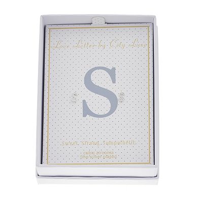 City Luxe Silver Tone Cubic Zirconia Pave Initial Stud Earrings