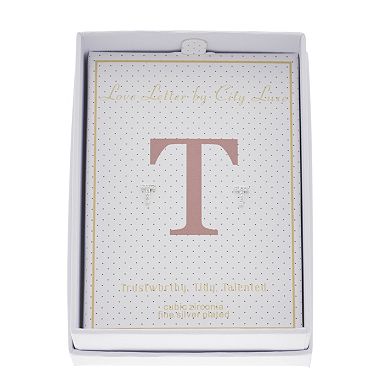 City Luxe Silver Tone Cubic Zirconia Pave Initial Stud Earrings