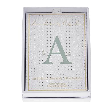 City Luxe Silver Tone Cubic Zirconia Pave Initial Stud Earrings