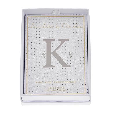 City Luxe Silver Tone Cubic Zirconia Pave Initial Stud Earrings