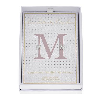 City Luxe Silver Tone Cubic Zirconia Pave Initial Stud Earrings