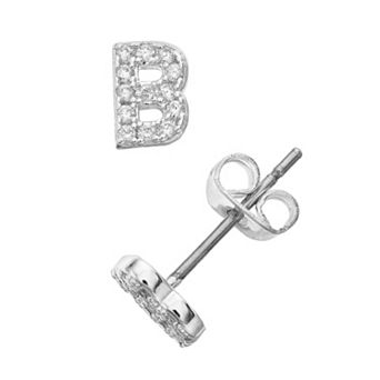 City Luxe Silver Tone Cubic Zirconia Pave Initial Stud Earrings