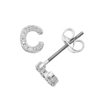 City Luxe Silver Tone Cubic Zirconia Pave Initial Stud Earrings