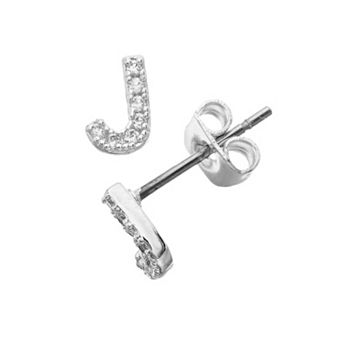 City Luxe Silver Tone Cubic Zirconia Pave Initial Stud Earrings