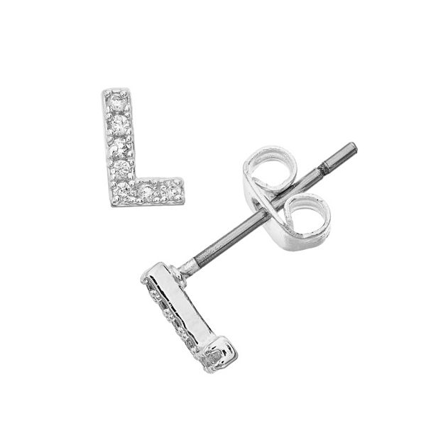 City Luxe Silver Tone Cubic Zirconia Pave Initial Stud Earrings