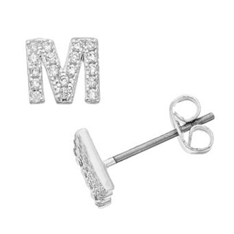 City Luxe Silver Tone Cubic Zirconia Pave Initial Stud Earrings