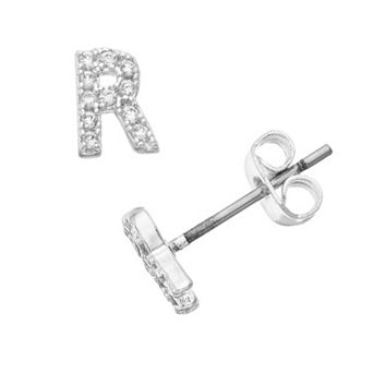 City Luxe Silver Tone Cubic Zirconia Pave Initial Stud Earrings