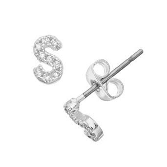 City Luxe Silver Tone Cubic Zirconia Pave Initial Stud Earrings