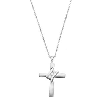 10k White Gold Diamond Accent Cross Pendant