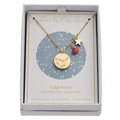 City Luxe Gold Tone Horoscope Cubic Zirconia Disk and Simulated Gemstone Charm Necklace