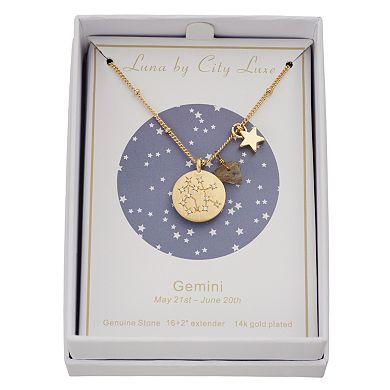 City Luxe Gold Tone Horoscope Cubic Zirconia Disk and Simulated Gemstone Charm Necklace 