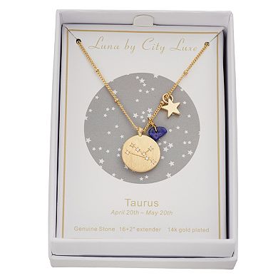 City Luxe Gold Tone Horoscope Cubic Zirconia Disk and Simulated Gemstone Charm Necklace