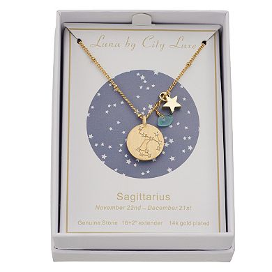City Luxe Gold Tone Horoscope Cubic Zirconia Disk and Simulated Gemstone Charm Necklace