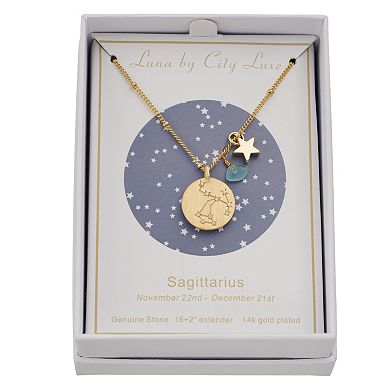 City Luxe Gold Tone Horoscope Cubic Zirconia Disk and Simulated Gemstone Charm Necklace 