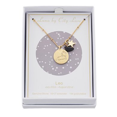 City Luxe Gold Tone Horoscope Cubic Zirconia Disk and Simulated Gemstone Charm Necklace 