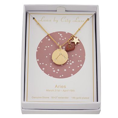 City Luxe Gold Tone Horoscope Cubic Zirconia Disk and Simulated Gemstone Charm Necklace