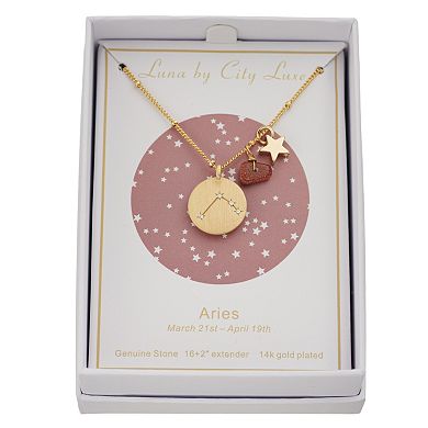 City Luxe Gold Tone Horoscope Cubic Zirconia Disk and Simulated Gemstone Charm Necklace 