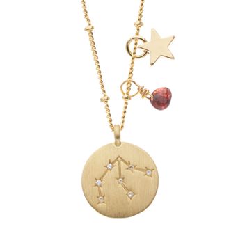 City Luxe Gold Tone Horoscope Cubic Zirconia Disk and Simulated Gemstone Charm Necklace