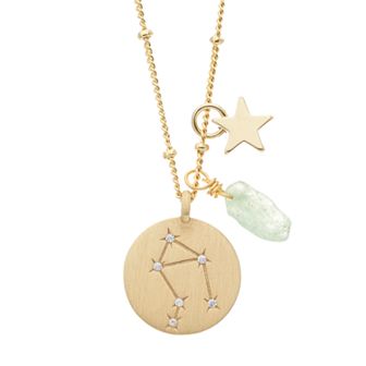 City Luxe Gold Tone Horoscope Cubic Zirconia Disk and Simulated Gemstone Charm Necklace