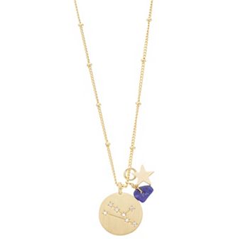 City Luxe Gold Tone Horoscope Cubic Zirconia Disk and Simulated Gemstone Charm Necklace