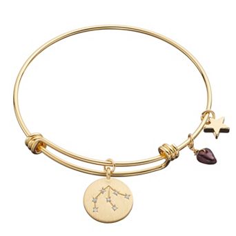 City Luxe Horoscope Cubic Zirconia Disk Bangle Bracelet with Genuine Stone & Star Charm