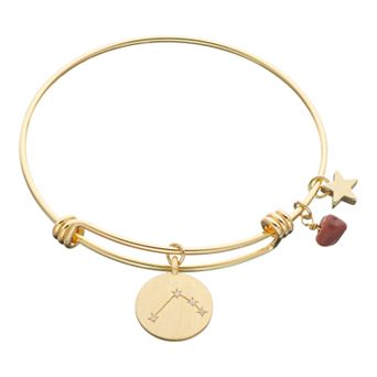 City Luxe Horoscope Cubic Zirconia Disk Bangle Bracelet with Genuine Stone & Star Charm