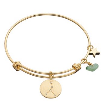 City Luxe Horoscope Cubic Zirconia Disk Bangle Bracelet with Genuine Stone & Star Charm