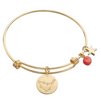 City Luxe Horoscope Cubic Zirconia Disk Bangle Bracelet with Genuine Stone & Star Charm