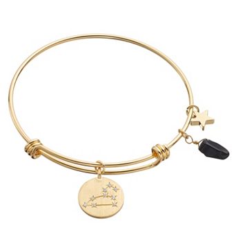 City Luxe Horoscope Cubic Zirconia Disk Bangle Bracelet with Genuine Stone & Star Charm