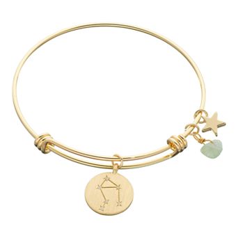 City Luxe Horoscope Cubic Zirconia Disk Bangle Bracelet with Genuine Stone & Star Charm