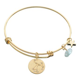 City Luxe Horoscope Cubic Zirconia Disk Bangle Bracelet with Genuine Stone & Star Charm