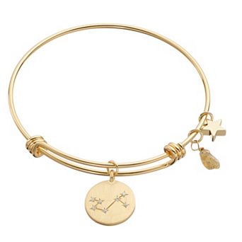 City Luxe Horoscope Cubic Zirconia Disk Bangle Bracelet with Genuine Stone & Star Charm