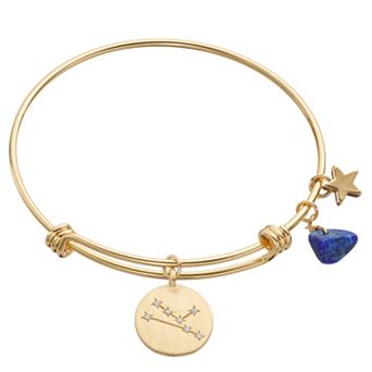 City Luxe Horoscope Cubic Zirconia Disk Bangle Bracelet with Genuine Stone & Star Charm