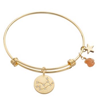 City Luxe Horoscope Cubic Zirconia Disk Bangle Bracelet with Genuine Stone & Star Charm