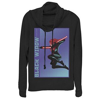 Juniors' Marvel Black Widow Halftone Pop Art Poster Cowlneck Graphic Lightweight Long Sleeve
