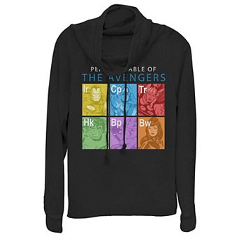 Juniors' Marvel The Avengers Periodic Table Box Up Cowlneck Graphic Lightweight Long Sleeve