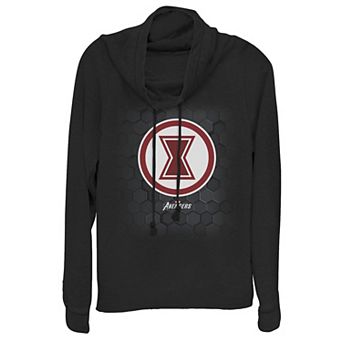 Juniors' Marvel Gamerverse Black Widow Symbol Hexagon Background Cowlneck Graphic Lightweight Long Sleeve