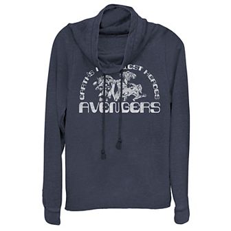 Juniors' Marvel Avengers Classic Earth's Mightiest Heroes Retro Cowlneck Graphic Lightweight Long Sleeve