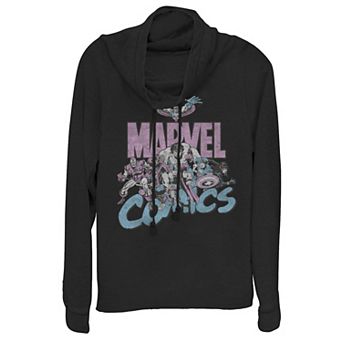 Juniors' Marvel Pastel Group Cowlneck Graphic Lightweight Long Sleeve