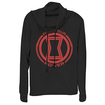 Juniors' Marvel Black Widow Find Your Power Cowlneck Graphic Lightweight Long Sleeve