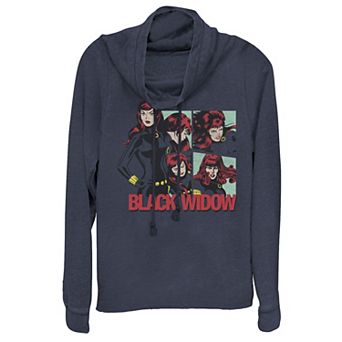 Juniors' Marvel Black Widow Lockup Cowlneck Graphic Lightweight Long Sleeve