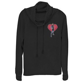 Juniors' Marvel Avengers Black Widow Heart Cowlneck Graphic Lightweight Long Sleeve