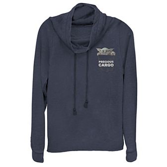 Juniors' Star Wars The Mandalorian The Child Precious Cargo Cowlneck Graphic Lightweight Long Sleeve