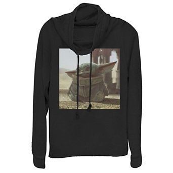 Juniors' Star Wars The Mandalorian The Child Baby Yoda Photograph Cowlneck Graphic Lightweight Long Sleeve